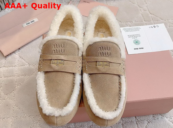 Miu Miu Suede Loafers in Ecru with Shearling Lining 5D273E Replica