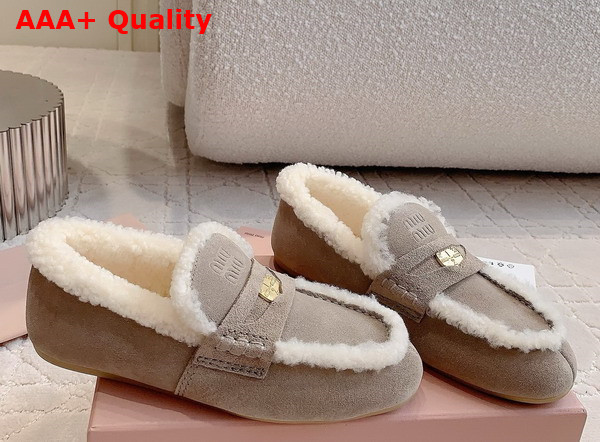 Miu Miu Suede Loafers in Grey with Shearling Lining 5D273E Replica