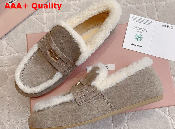 Miu Miu Suede Loafers in Grey with Shearling Lining 5D273E Replica