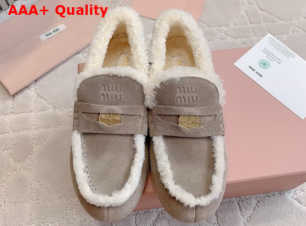 Miu Miu Suede Loafers in Grey with Shearling Lining 5D273E Replica