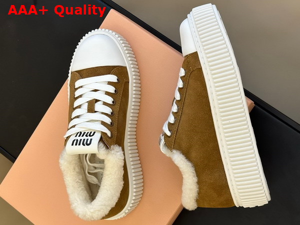 Miu Miu Suede Sneakers in Ecru with Shearling Lining 5E986D Replica