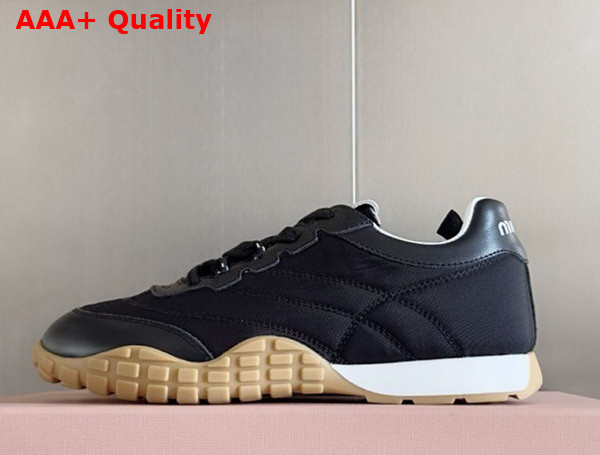 Miu Miu Tyre Technical Fabric and Leather Sneakers in Black 5E417E Replica