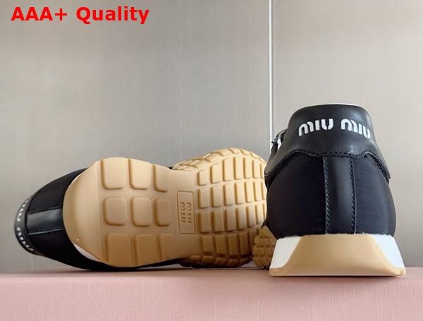 Miu Miu Tyre Technical Fabric and Leather Sneakers in Black 5E417E Replica