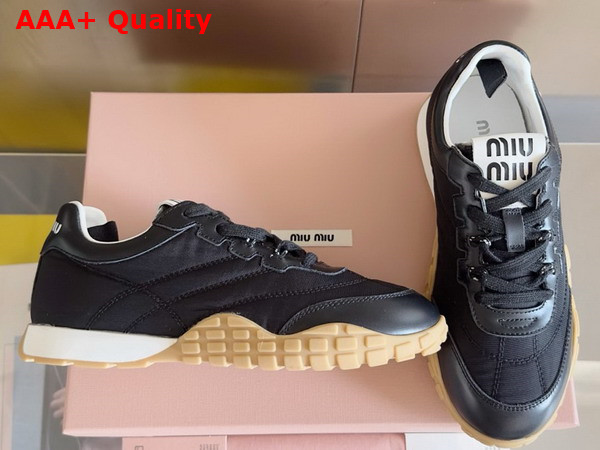 Miu Miu Tyre Technical Fabric and Leather Sneakers in Black 5E417E Replica