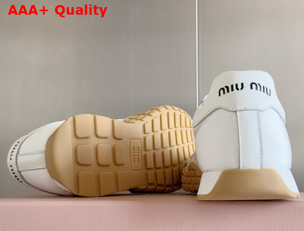 Miu Miu Tyre Technical Fabric and Leather Sneakers in Ivory 5E417E Replica