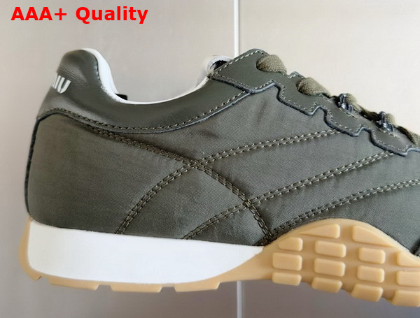 Miu Miu Tyre Technical Fabric and Leather Sneakers in Loden Green 5E417E Replica