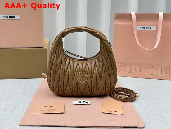 Miu Miu Wander Matelasse Nappa Leather Mini Hobo Bag in Caramel Replica