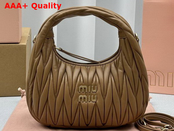 Miu Miu Wander Matelasse Nappa Leather Mini Hobo Bag in Caramel Replica