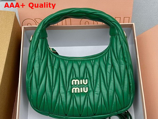 Miu Miu Wander Matelasse Nappa Leather Mini Hobo Bag in Green Replica