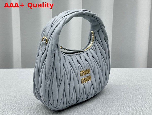 Miu Miu Wander Matelasse Nappa Leather Mini Hobo Bag in Light Grey Replica