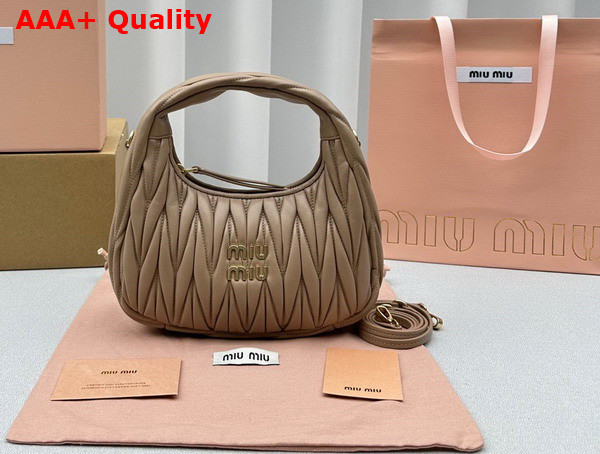 Miu Miu Wander Matelasse Nappa Leather Mini Hobo Bag in Sand Beige Replica