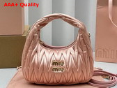 Miu Miu Wander Matelasse Satin Mini Hobo Bag in Alabaster Pink 5BC125 Replica