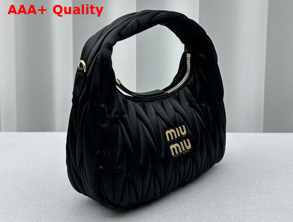 Miu Miu Wander Matelasse Satin Mini Hobo Bag in Black 5BC125 Replica