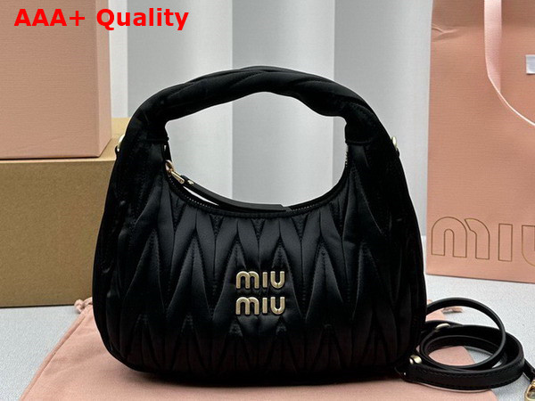 Miu Miu Wander Matelasse Satin Mini Hobo Bag in Black 5BC125 Replica