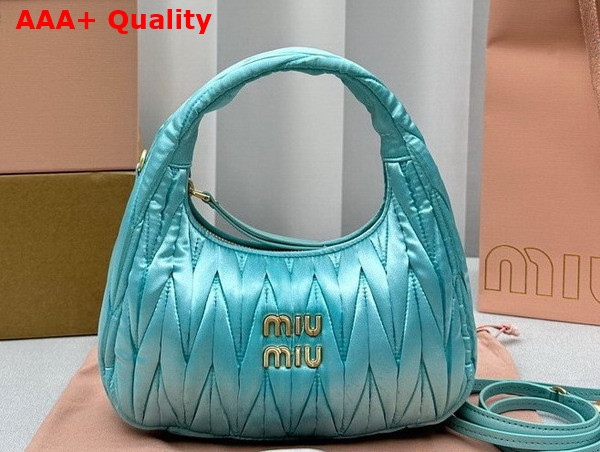 Miu Miu Wander Matelasse Satin Mini Hobo Bag in Light Blue Replica