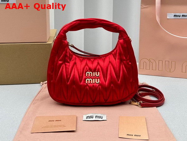 Miu Miu Wander Matelasse Satin Mini Hobo Bag in Red 5BC125 Replica