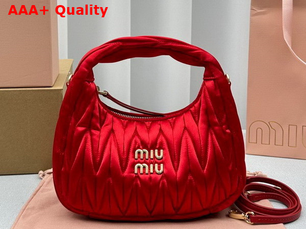 Miu Miu Wander Matelasse Satin Mini Hobo Bag in Red 5BC125 Replica