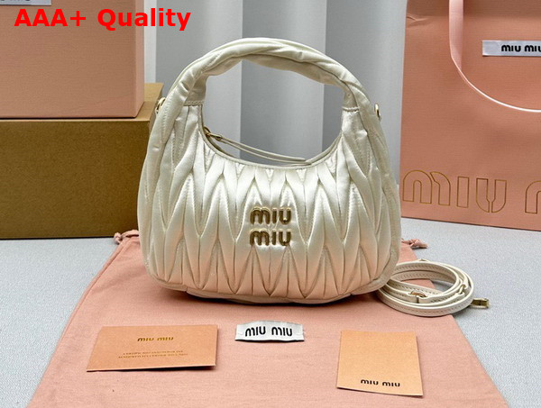 Miu Miu Wander Matelasse Satin Mini Hobo Bag in White 5BC125 Replica