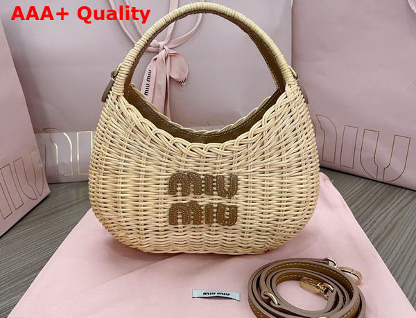 Miu Miu Wander Wicker Handbag Tan and Caramel Replica