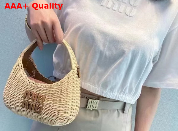 Miu Miu Wander Wicker Hobo Bag Tan Caramel 5BC125 Replica