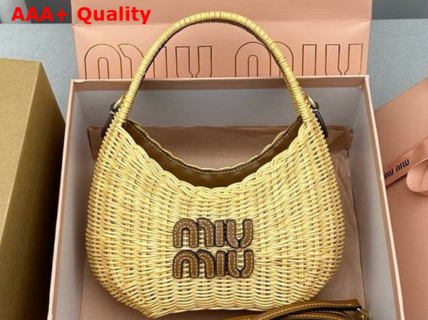 Miu Miu Wander Wicker Hobo Bag Tan Caramel 5BC125 Replica