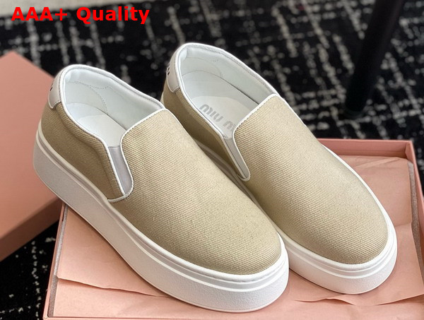 Miu Miu Washed Cotton Drill Sneakers in Beige 5S152E Replica