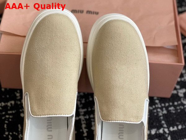 Miu Miu Washed Cotton Drill Sneakers in Beige 5S152E Replica