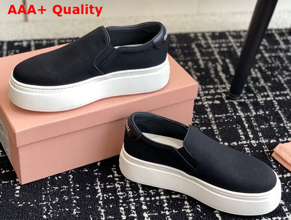 Miu Miu Washed Cotton Drill Sneakers in Black 5S152E Replica