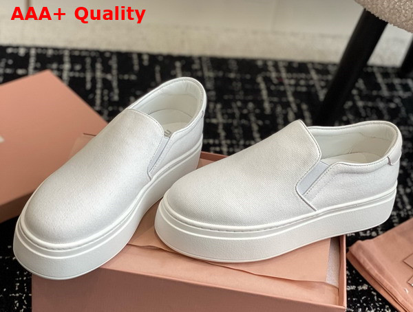 Miu Miu Washed Cotton Drill Sneakers in White 5S152E Replica