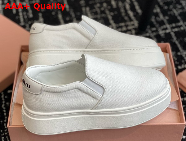 Miu Miu Washed Cotton Drill Sneakers in White 5S152E Replica