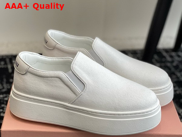 Miu Miu Washed Cotton Drill Sneakers in White 5S152E Replica