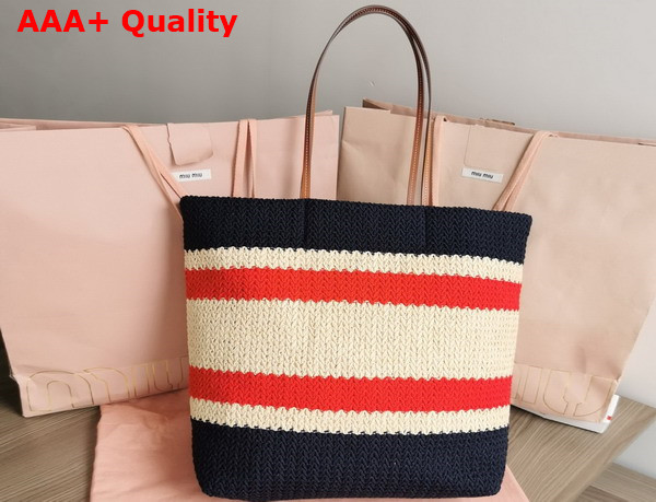 Miu Miu Woven Fabric Tote Bag in Beige and Blue Replica