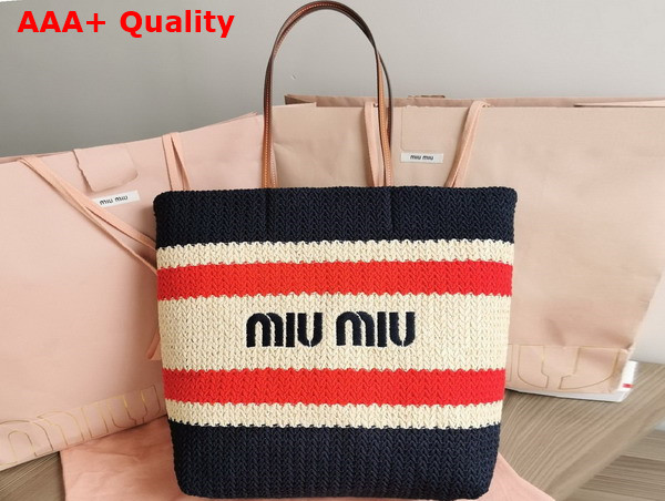 Miu Miu Woven Fabric Tote Bag in Beige and Blue Replica