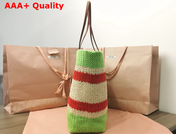 Miu Miu Woven Fabric Tote Bag in Beige and Green Replica