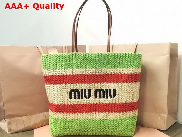 Miu Miu Woven Fabric Tote Bag in Beige and Green Replica