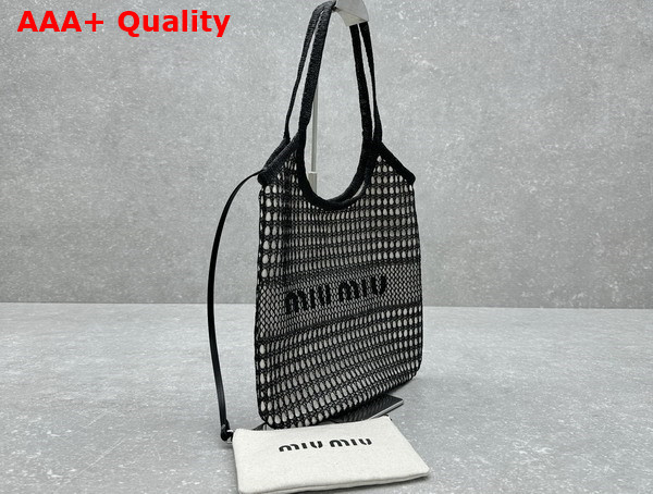 Miu Miu Woven Fabric and Linen Mini Tote Bag Black and Tan 5BG231 Replica