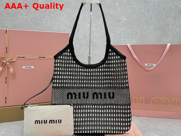 Miu Miu Woven Fabric and Linen Mini Tote Bag Black and Tan 5BG231 Replica