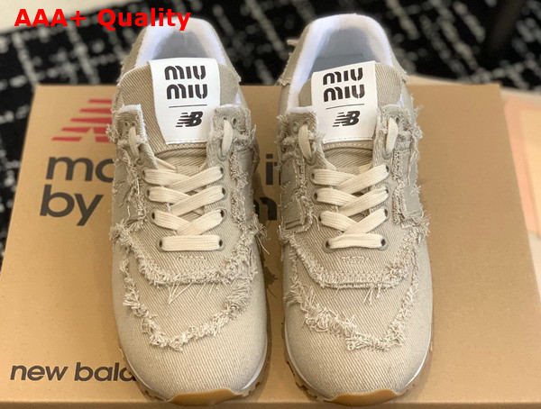 New Balance 574 x Miu Miu Denim Sneakers in Colonial Beige Replica