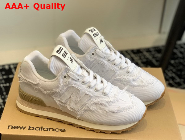 New Balance 574 x Miu Miu Denim Sneakers in White Replica