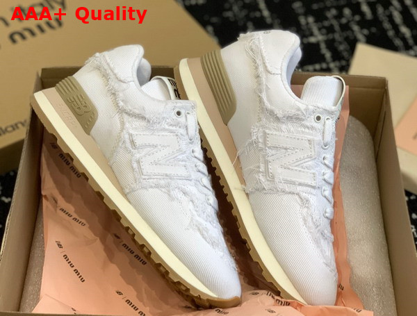 New Balance 574 x Miu Miu Denim Sneakers in White Replica