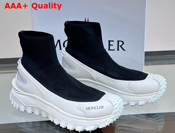 Moncler Trailgrip Knit High Top Sneakers Black Knit Upper and White Sole Replica