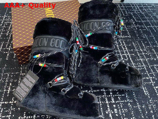 Moon Boot Icon Black Faux Fur Beads Boots 23539090 Replica