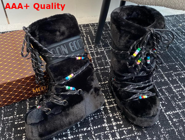 Moon Boot Icon Black Faux Fur Beads Boots 23539090 Replica