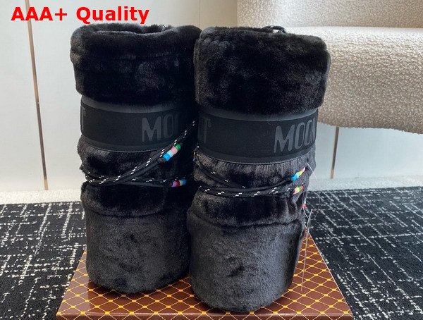 Moon Boot Icon Black Faux Fur Beads Boots 23539090 Replica