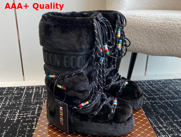 Moon Boot Icon Black Faux Fur Beads Boots 23539090 Replica