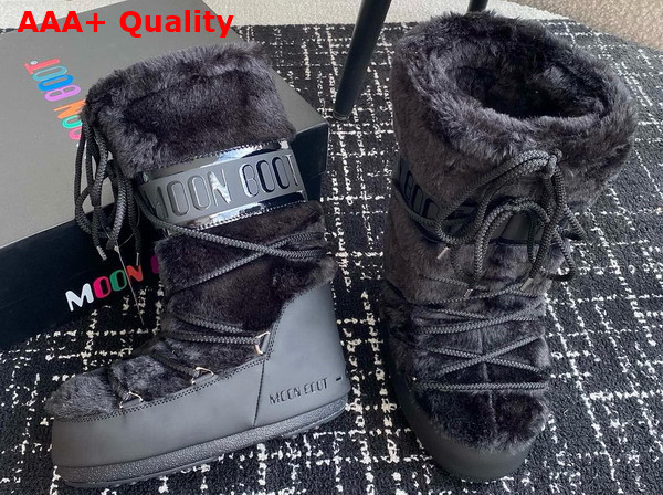 Moon Boot Icon Black Faux Fur Boots 15534217 Replica