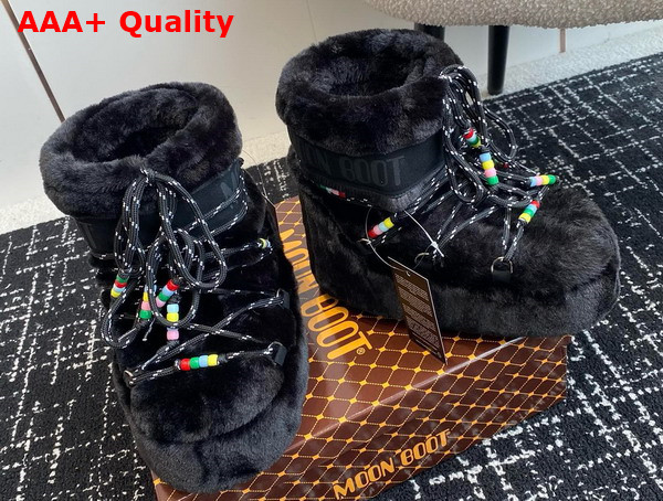 Moon Boot Icon Low Black Faux Fur Beads Boots 23539094 Replica