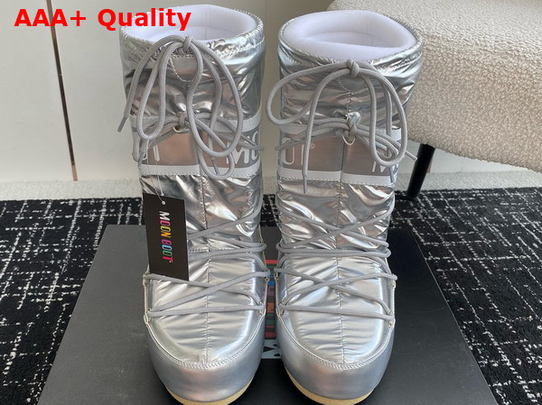 Moon Boot Icon Nylon Boots in Silver Replica