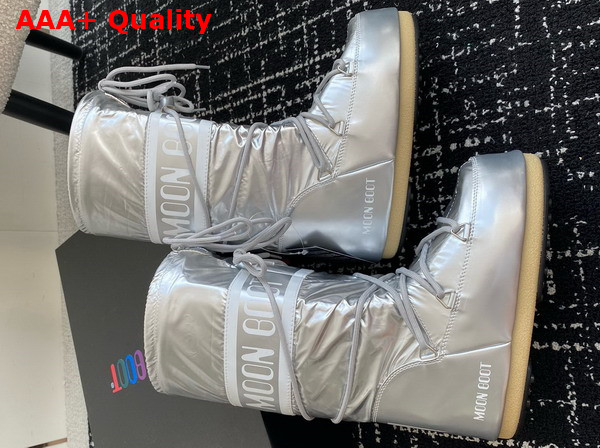 Moon Boot Icon Nylon Boots in Silver Replica