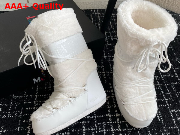 Moon Boot Icon White Faux Fur Boots 17005265 Replica